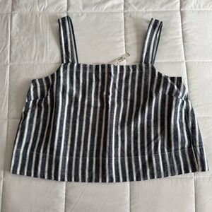 Madewell Squareneck Top in Linen Blend Stripe Size XL NWT